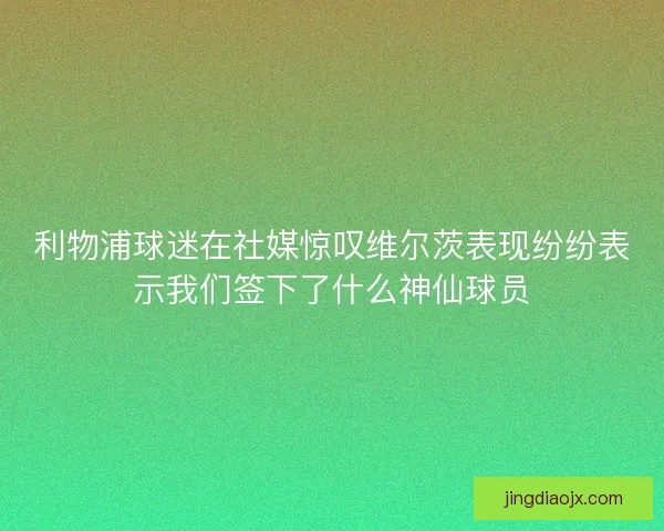 利物浦球迷在社媒惊叹维尔茨表现纷纷表示我们签下了什么神仙球员